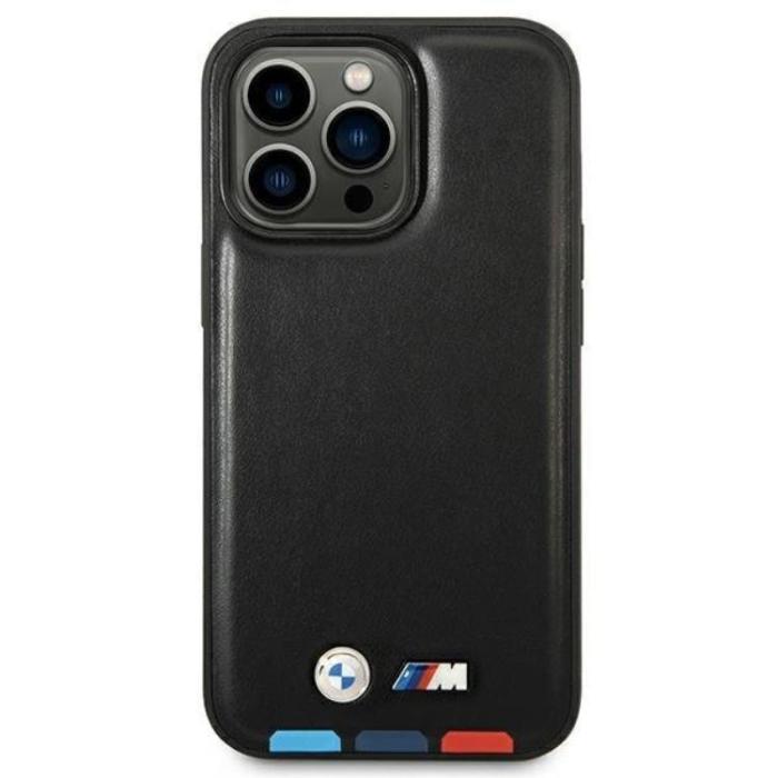 BMW - BMW iPhone 14 Pro Max Skal Läder Stamp Tricolor - Svart