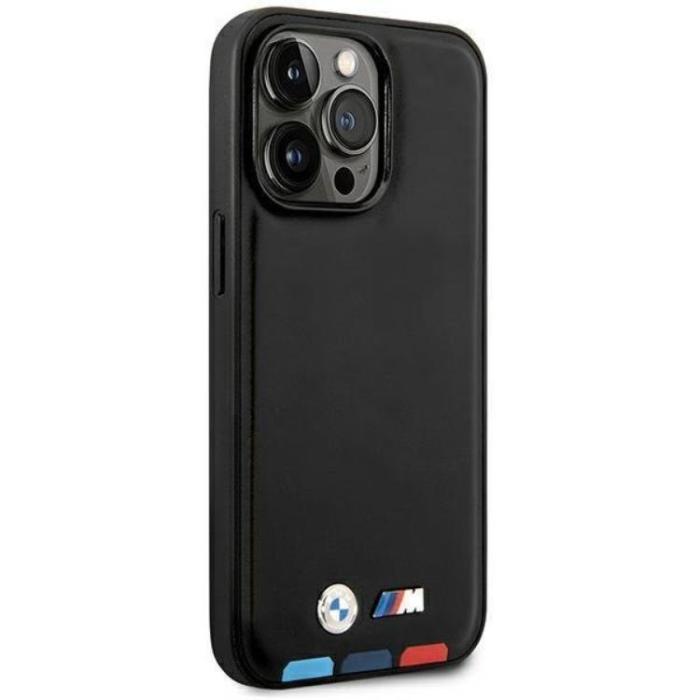 BMW - BMW iPhone 14 Pro Max Skal Läder Stamp Tricolor - Svart
