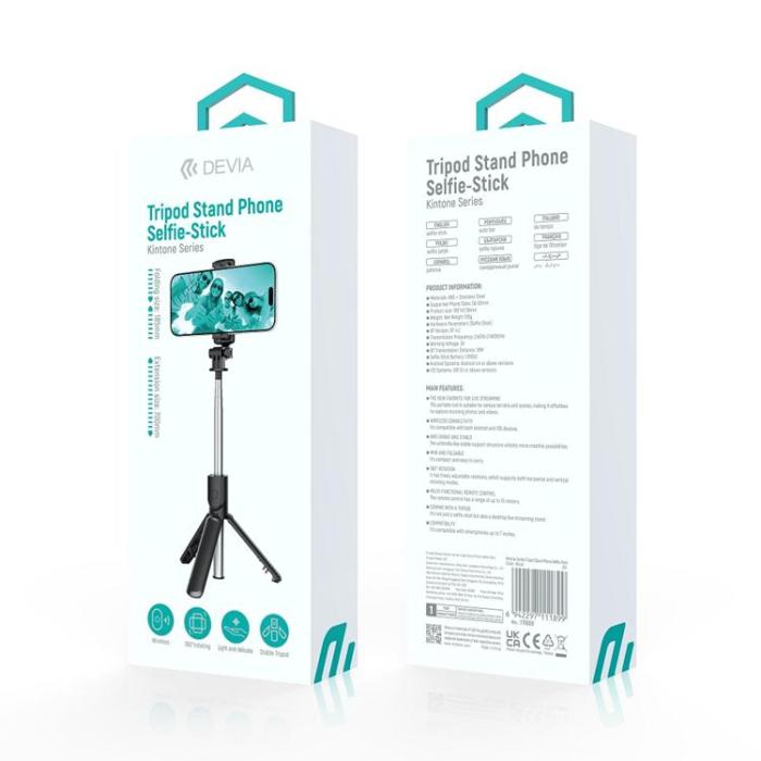 Devia - Devia Selfiestick Bluetooth Stativ ES083 - Svart