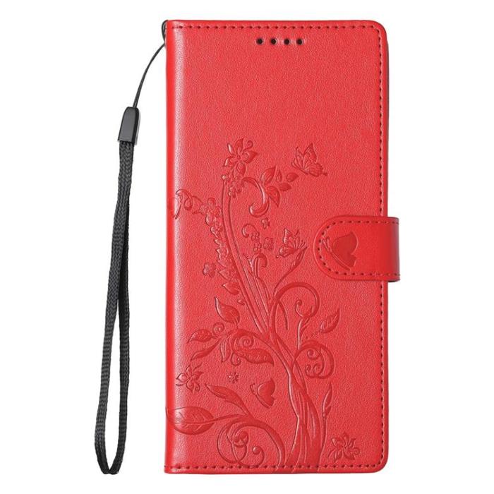 A-One Brand - Xiaomi 17 Pro Plånboksfodral Floral Imprint Med Handledsrem - Röd