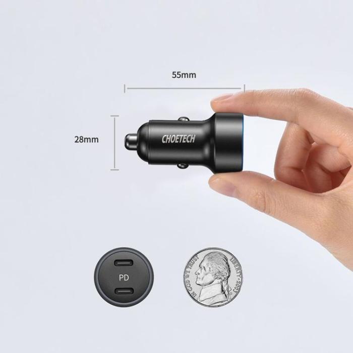 Choetech - Choetech billaddare 2x USB-C Strömförsörjning 3.0 Quick Charge - Svart