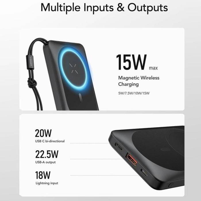 Veger - Veger Magsafe Powerbank 10,000mah Trådlös laddning - Svart