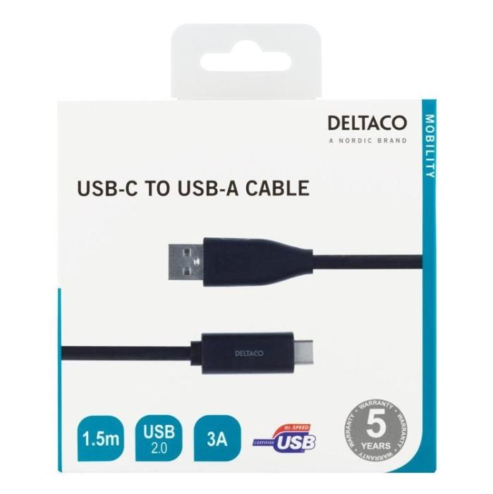 UTGATT1 - Deltaco USB-A till USB-C Kabel 1.5m 3A - Svart