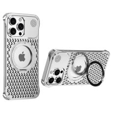 R-JUST - R-JUST RJ64 Mobilskal till iPhone 15 Pro Aluminium Silver Med St&auml;llning