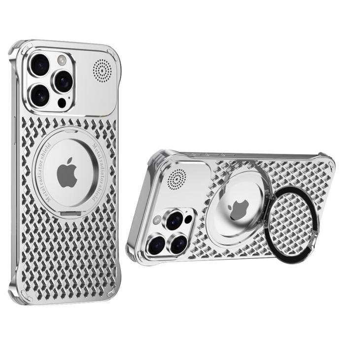 R-JUST - R-JUST RJ64 Mobilskal till iPhone 15 Pro Aluminium Silver Med Ställning