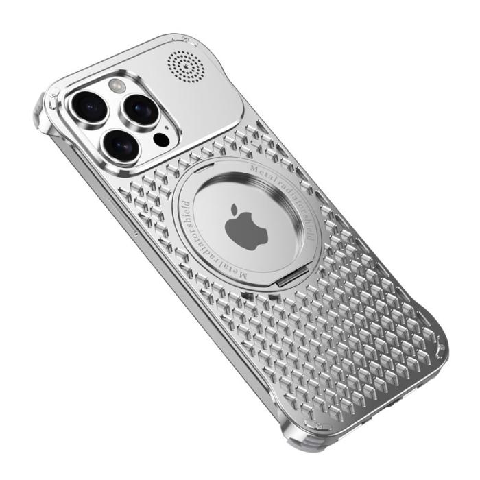 R-JUST - R-JUST RJ64 Mobilskal till iPhone 15 Pro Aluminium Silver Med Ställning