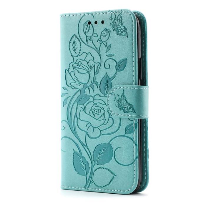 A-One Brand - iPhone 14 Plus Plånboksfodral Imprinted Roses - Turkos