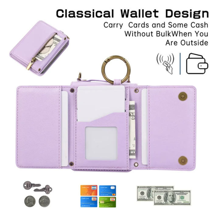 A-One Brand - Galaxy Z Flip7 Plånboksfodral Zipper Kickstand med Axelrem - Lila