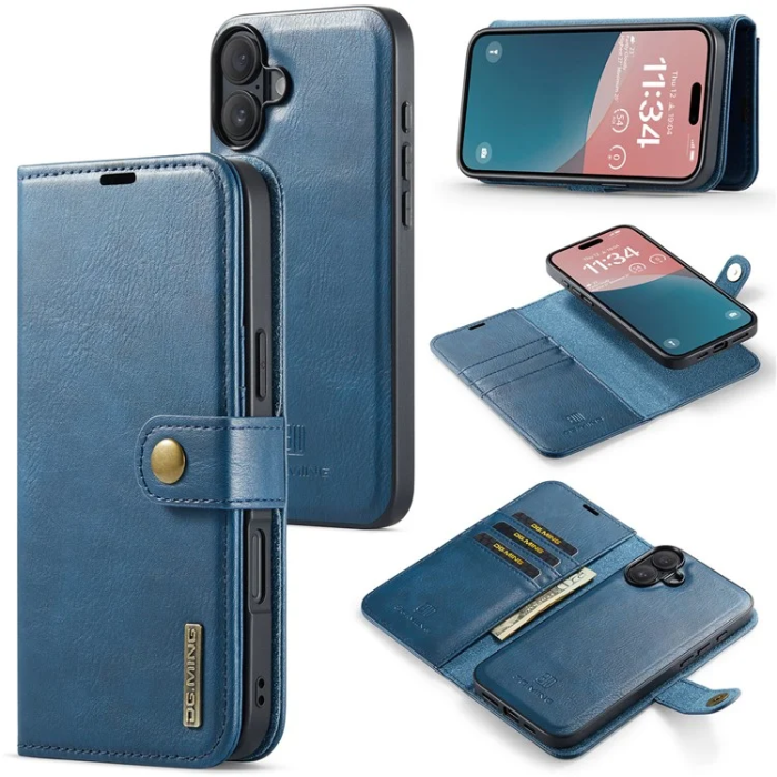DG.MING - DG.MING iPhone 16 Plånboksfodral Split Läder - Blå