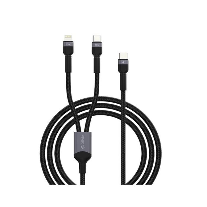 Devia - Devia 2in1 USB-C Till USB-C/Lightning 1.2m Kabel 3A - Svart