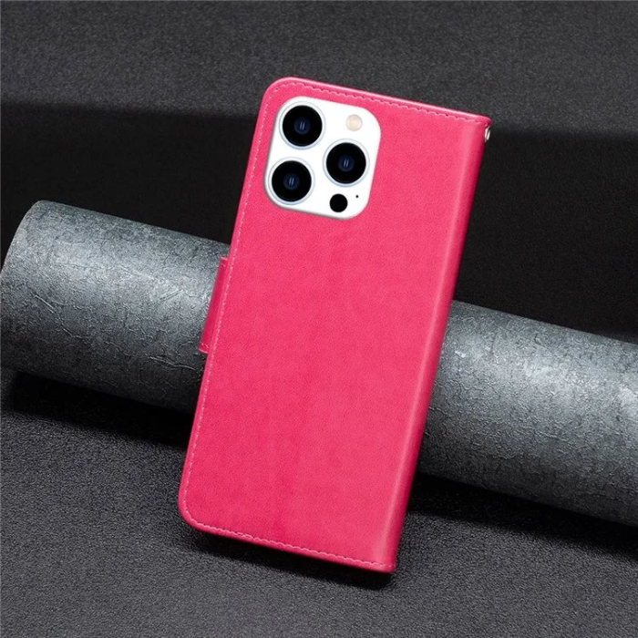 OEM - iPhone 14 Pro Plånboksfodral Imprinted Butterfly - Magenta