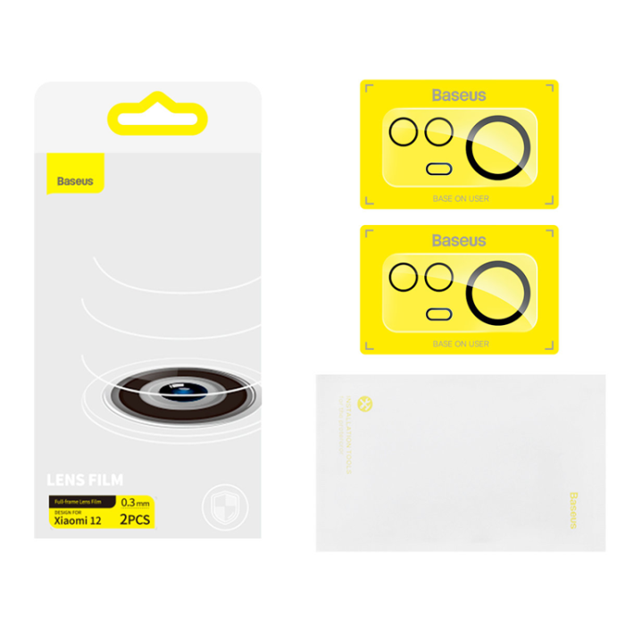 UTGATT1 - BASEUS Xiaomi 12 Kamera Linsskydd Härdat Glas 0.3mm Rengörings kit