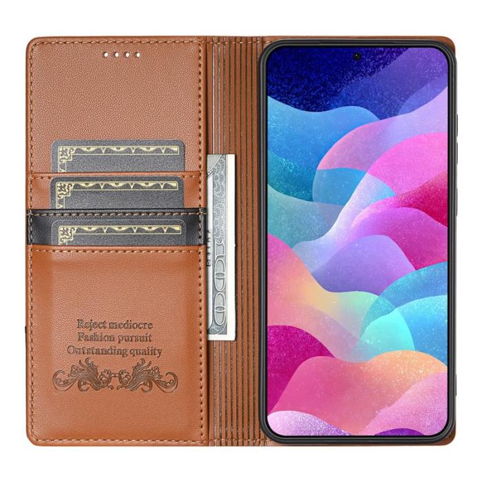 N.BEKUS - N.BEKUS P3 För Samsung Galaxy S26 Konstläder Plånboksfodral RFID-Skydd - Brun