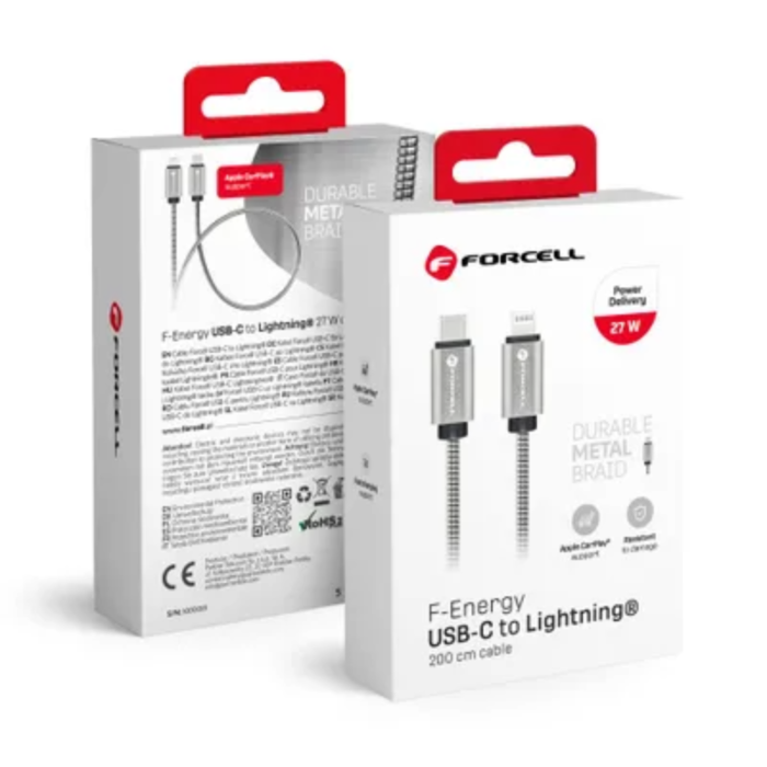 Forcell - FORCELL USB-C - Lightning 27W Kabel 2m C238 PD 3A - Silver