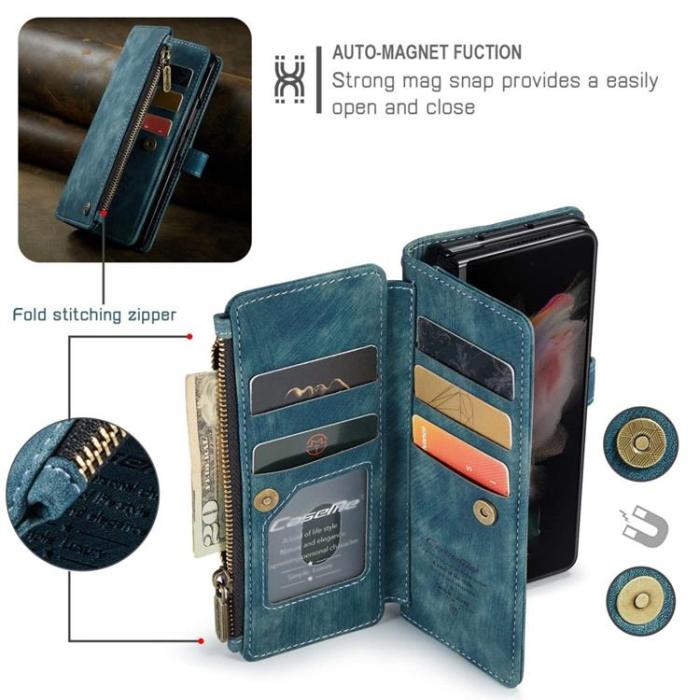 Caseme - CASEME Galaxy Z Fold 4 Plånboksfodral Zipper PU-Läder Stativ - Blå