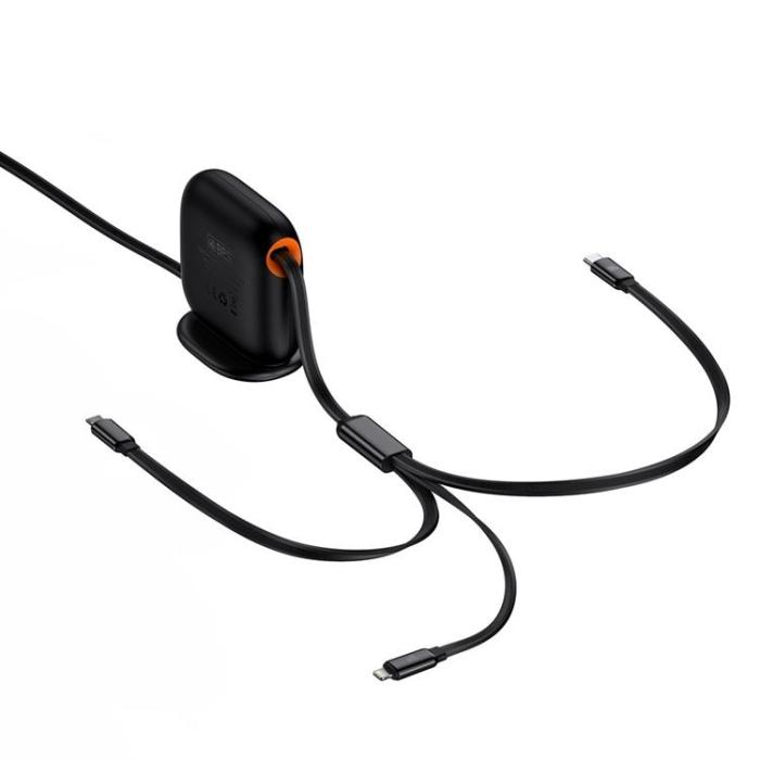 UTGATT1 - Baseus Retractable 3in1 microUSB Typ-C Lightning 100W Kabel 1.7m - Svart
