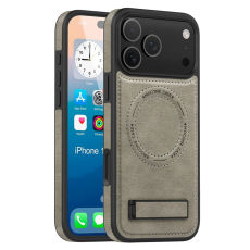 A-One Brand - iPhone 17 Pro Max Mobilskal MagSafe Kickstand Läder - Titan Grå