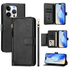 A-One Brand - iPhone 16 Pro Max Plånboksfodral Zipper Pocket Läder - Svart