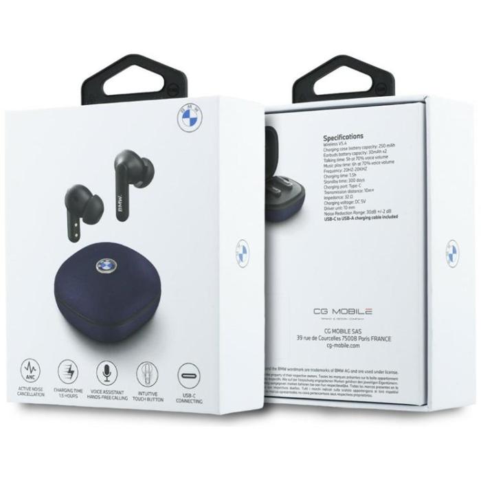 BMW - BMW TWS In-Ear Hörlurar Bluetooth ENC Leather Metal Logo - Blå