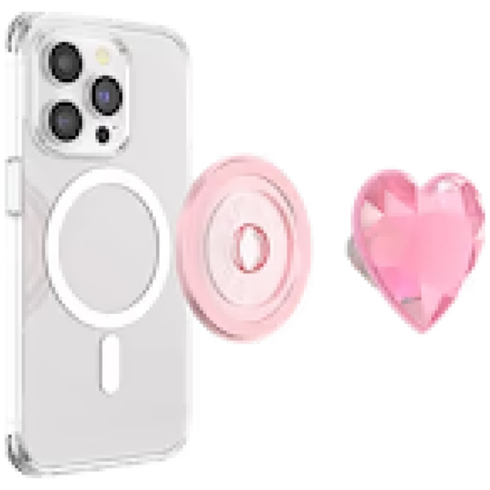 PopSockets - PopSockets MagSafe Popuphållare och Stativ Crystal Heart Grip - Rosa