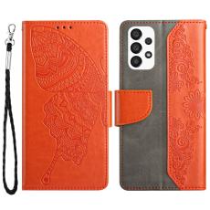 OEM - Butterfly Flower Imprinted Plånboksfodral Galaxy A13 4G - Orange