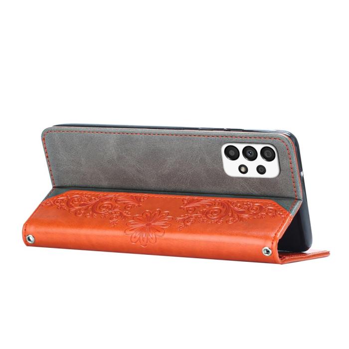 OEM - Butterfly Flower Imprinted Plånboksfodral Galaxy A13 4G - Orange