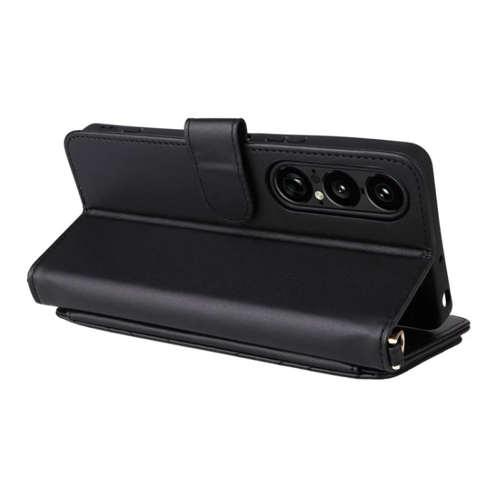 A-One Brand - Sony Xperia 1 VII Plånboksfodral Kickstand med Axelrem - Svart