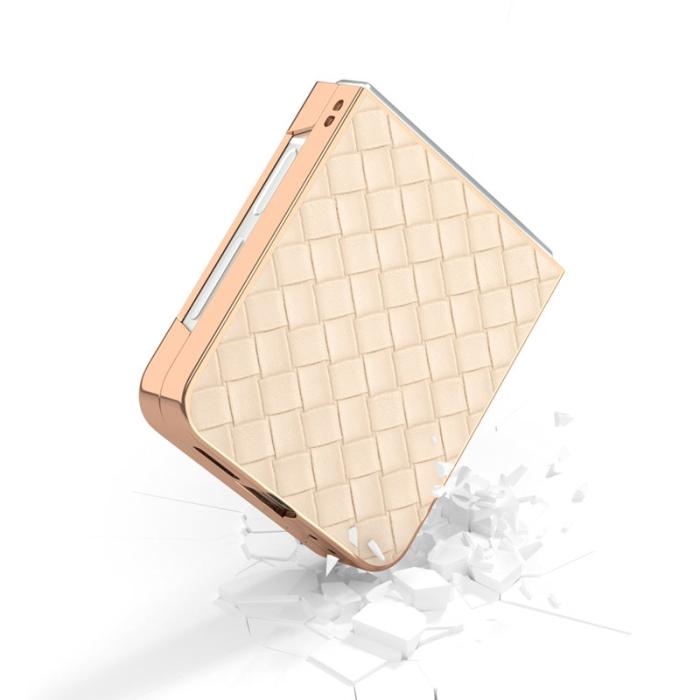 ABEEL - ABEEL Z Flip7 FE 5G Mobilskal Woven Texture Läder Beige