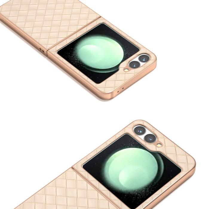 ABEEL - ABEEL Z Flip7 FE 5G Mobilskal Woven Texture Läder Beige