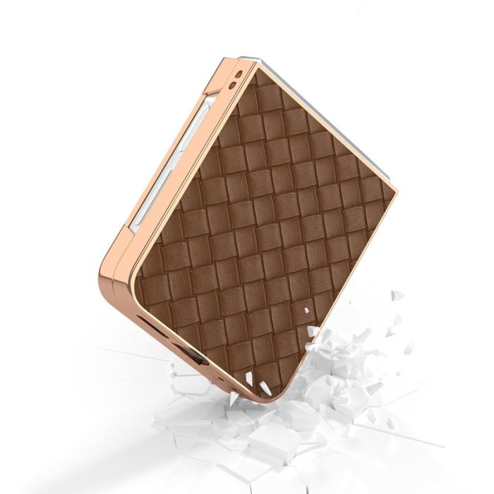 ABEEL - ABEEL Z Flip7 FE 5G Mobilskal Woven Texture Läder Coated - Brun