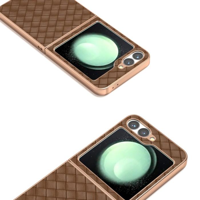 ABEEL - ABEEL Z Flip7 FE 5G Mobilskal Woven Texture Läder Coated - Brun