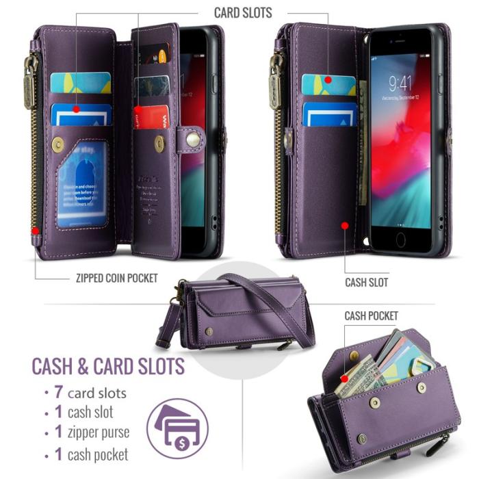 Caseme - CASEME Plånboksfodral Konstläder för iPhone 6/6s/7/8/SE 2020/2022 Lila