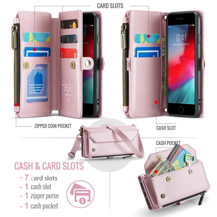 Caseme - CASEME Plånboksfodral Konstläder för iPhone 6/6s/7/8/SE 2020/2022 - Rosa