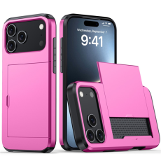 Amorus - AMORUS iPhone 17 Pro Mobilskal Med Glidande Korthållare - Rosa