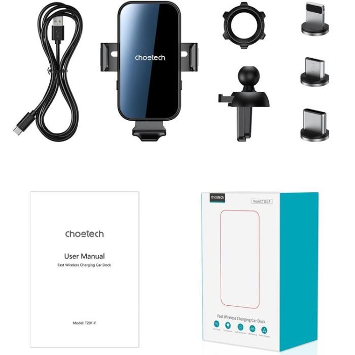 Choetech - Choetech Bilhållare Till Luftventil Med Trådlös Laddare Magnetic Tips - Svart