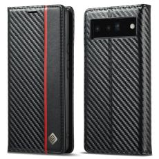 LC.imeeke - LC.IMEEKE Google Pixel 7a Pl&aring;nboksfodral Konstl&auml;der - Kolfibertextur - Svart