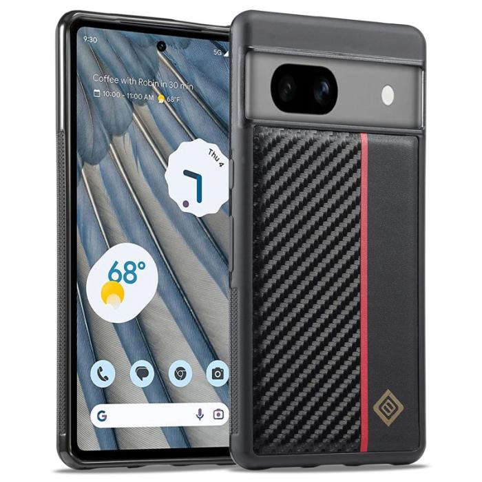LC.imeeke - LC.IMEEKE Google Pixel 7a Fodral - Kolfiber KonstLäder - Svart