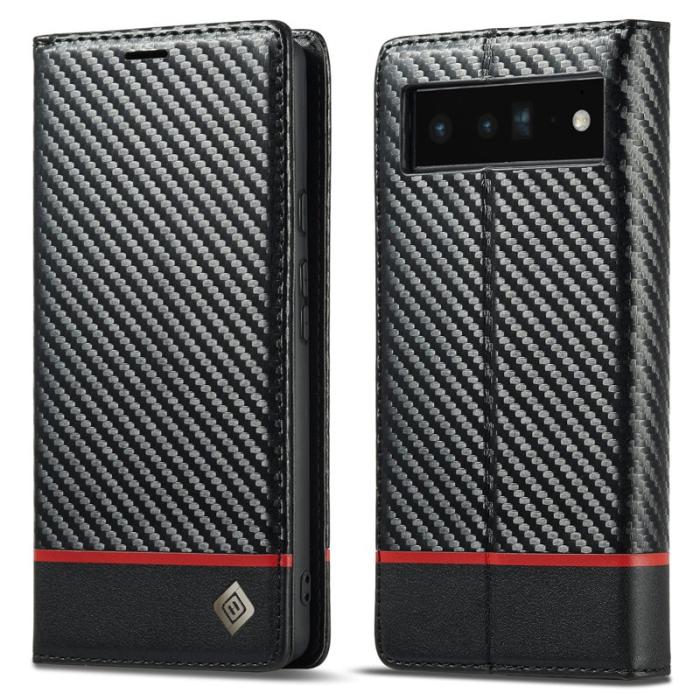 LC.imeeke - LC.IMEEKE Google Pixel 7a Plånboksfodral Konstläder - Carbon Fiber - Svart