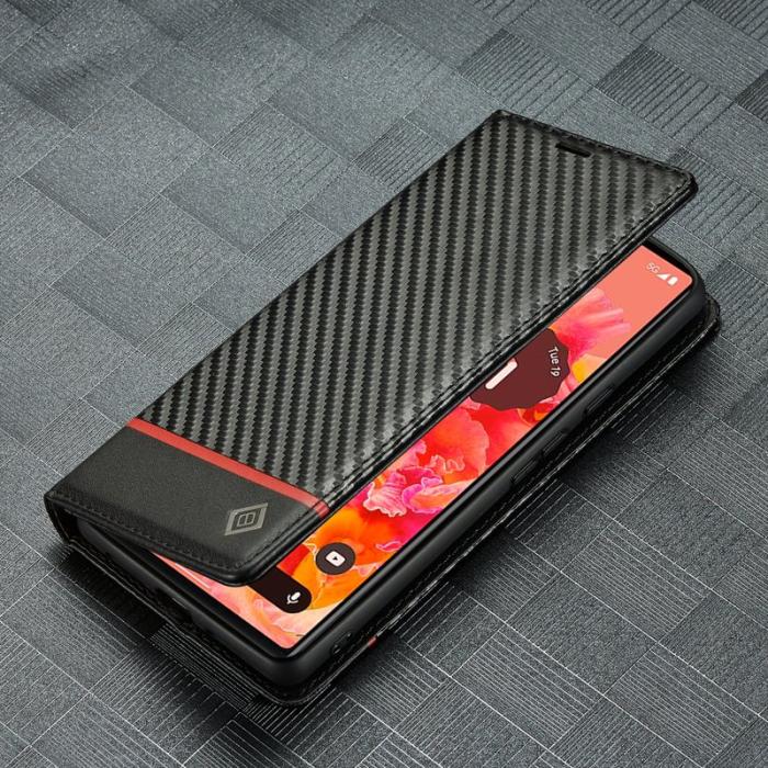 LC.imeeke - LC.IMEEKE Google Pixel 7a Plånboksfodral Konstläder - Carbon Fiber - Svart