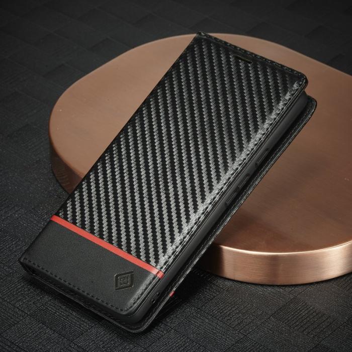 LC.imeeke - LC.IMEEKE Google Pixel 7a Plånboksfodral Konstläder - Carbon Fiber - Svart