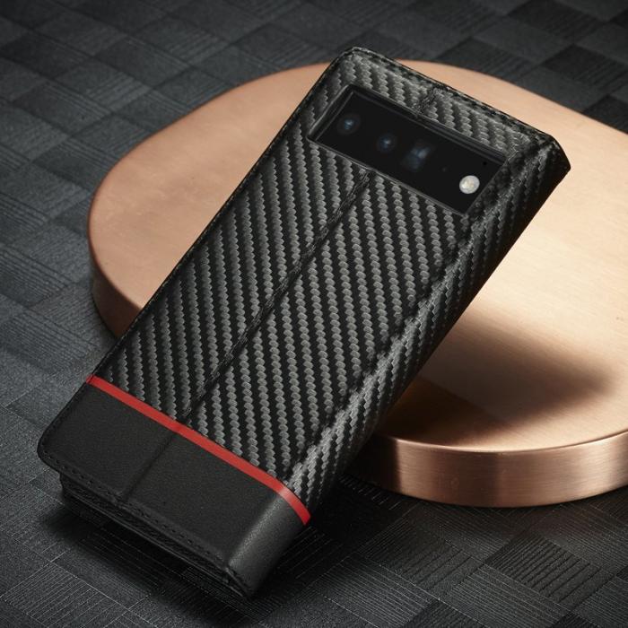 LC.imeeke - LC.IMEEKE Google Pixel 7a Plånboksfodral Konstläder - Carbon Fiber - Svart