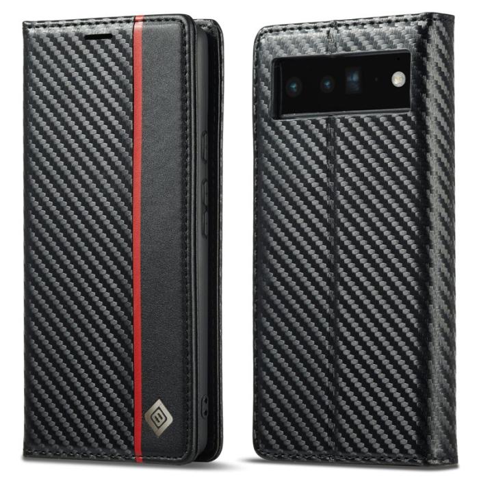 LC.imeeke - LC.IMEEKE Google Pixel 7a Plånboksfodral Konstläder - Kolfibertextur - Svart
