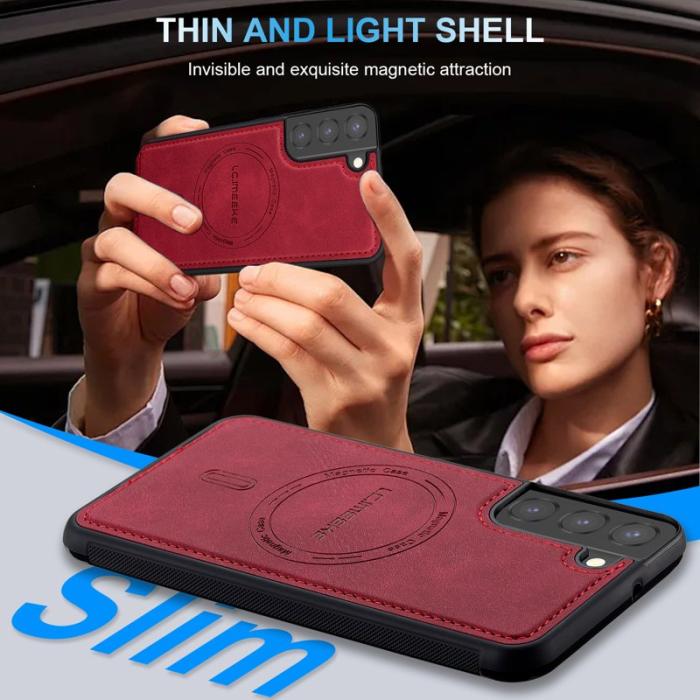 LC.imeeke - LC.IMEEKE L6 Fodral för Samsung Galaxy S22 5G KonstLäder - Röd