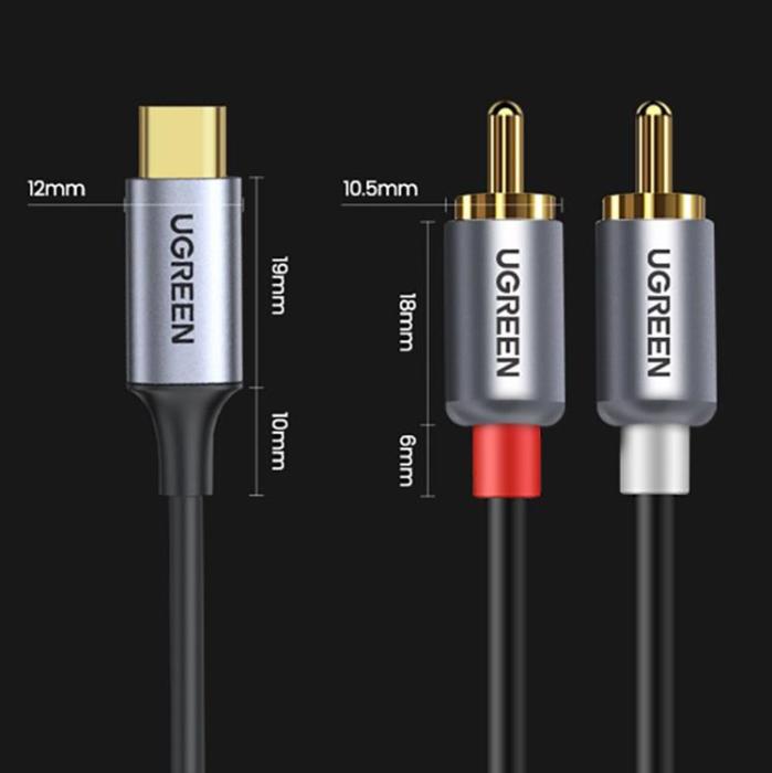 Ugreen - Ugreen Audio Kabel USB-C Hane 2RCA Hane 1.5m - Grå