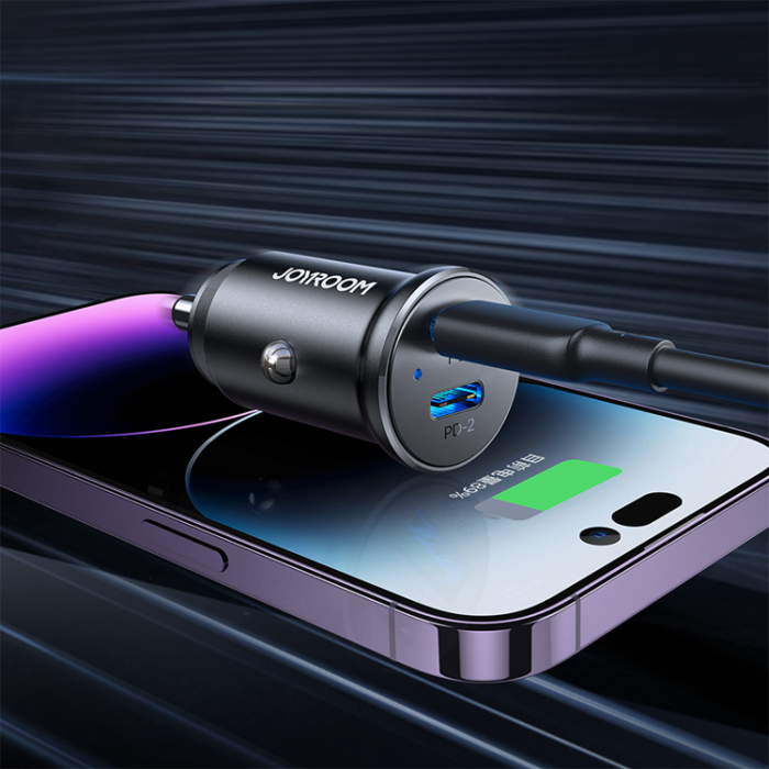 Joyroom - Joyroom Mini Metall Billaddare 30W 2x USB-C - Svart
