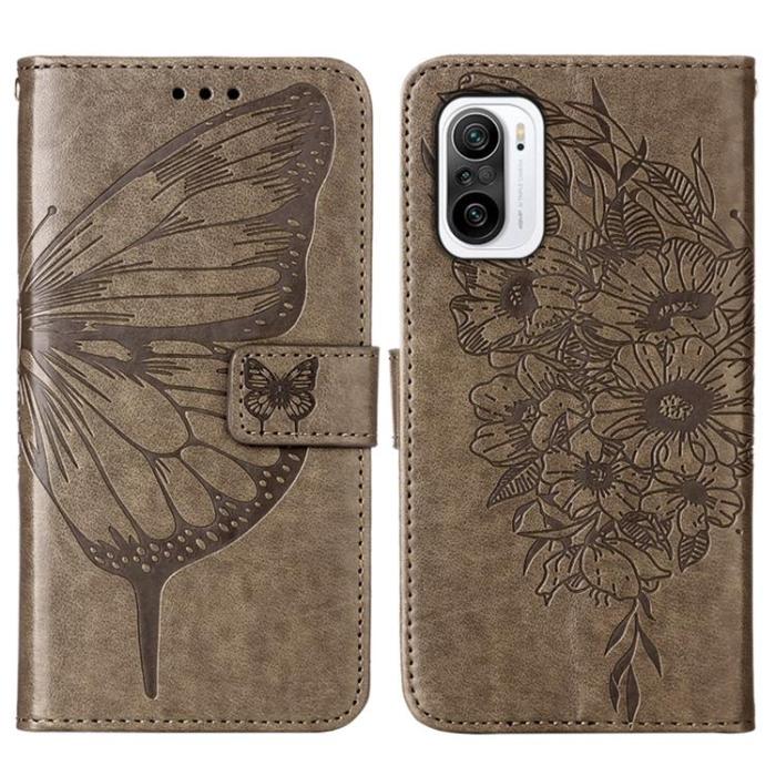 A-One Brand - Butterfly Flower Imprinted Plånboksfodral Xiaomi 12 Pro - Grå
