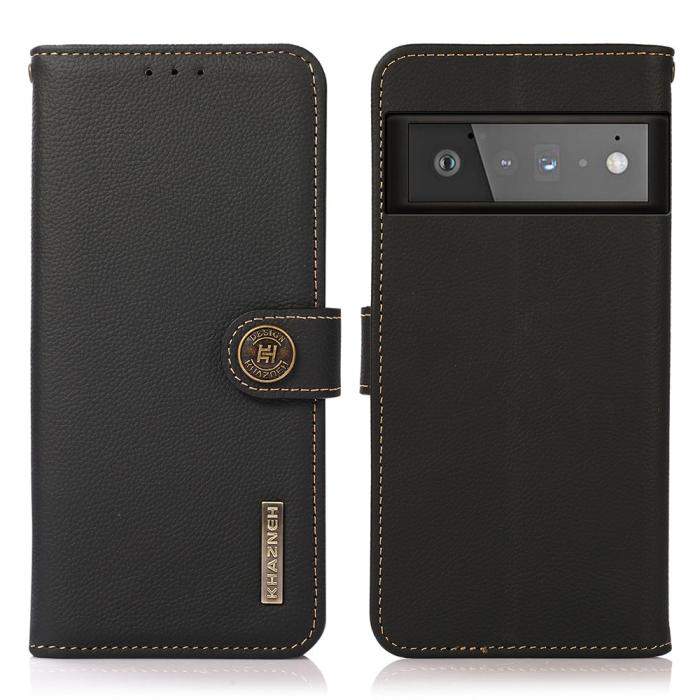 KHAZNEH - Khazneh Äkta Läder Plånboksfodral Google Pixel 6 Pro - Svart
