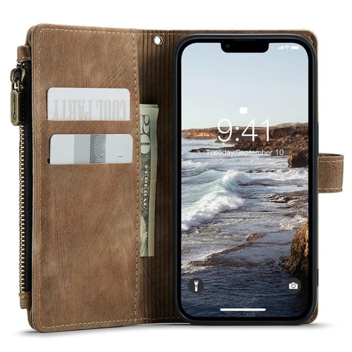 Caseme - CASEME iPhone 15 Plus Plånboksfodral C30 Zipper - Brun