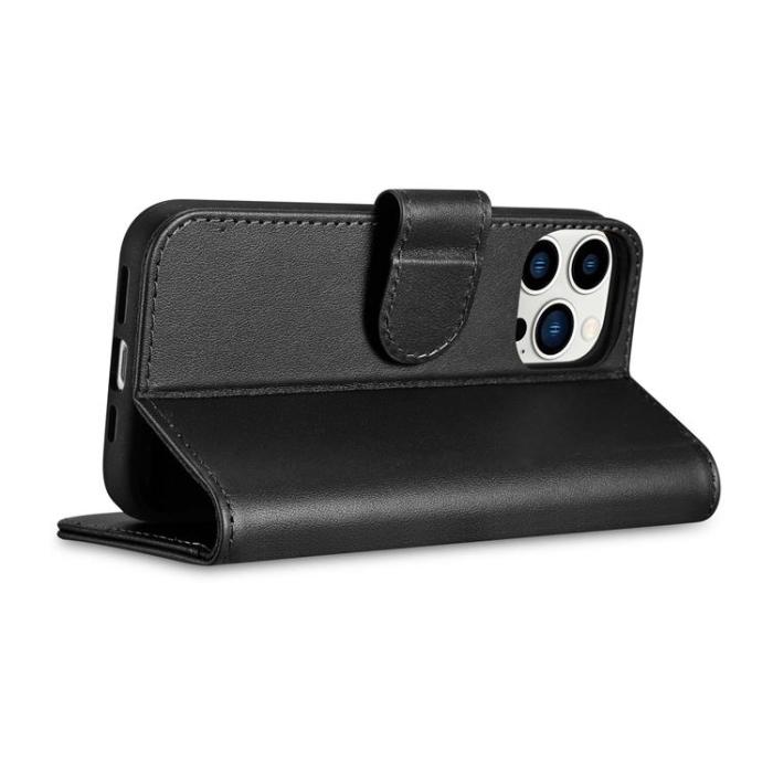 ICARER - iCarer iPhone 14 Plånboksfodral Äkta Läder Anti-RFID - Svart