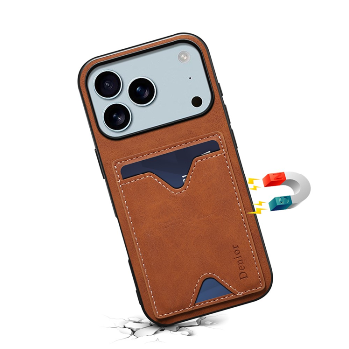DENIOR - DENIOR iPhone 17 Pro Mobilskal Kickstand Korthållare - Brun